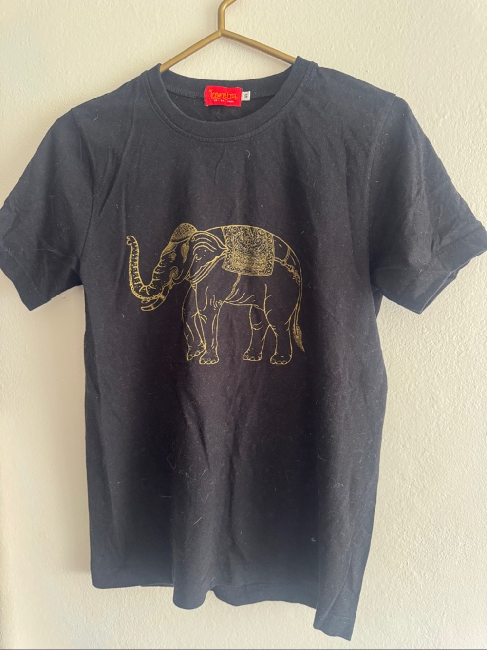 KBlack T-Shirt with Gold Elephant Graphic